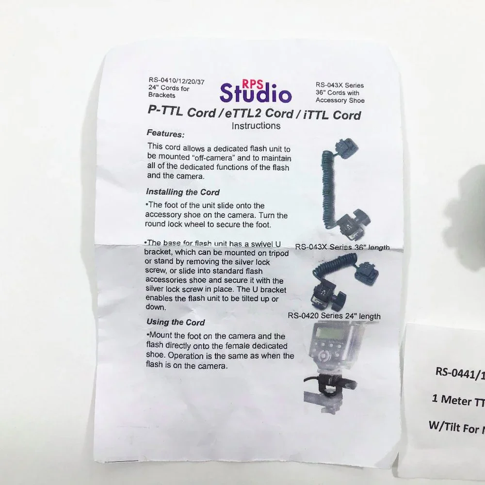 NWT RPS Studio Off Camera TTL Flash Cord 1 Meter Coiled for Nikon